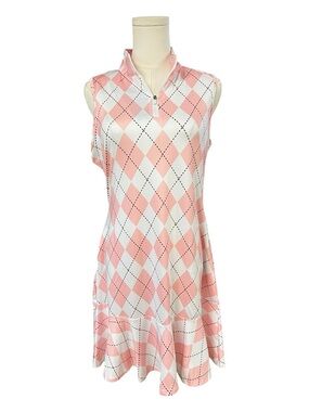 NWT GGOV Pink & White Argyle Golf & Tennis Dress UPF 50+ Pockets | Size L